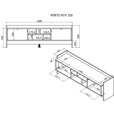 8. PORTO 2D TV cabinet 150x38x50 oak/black