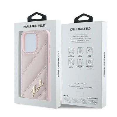 8. Karl Lagerfeld Diagonal Quilted Script case for iPhone 15 Pro Max - pink