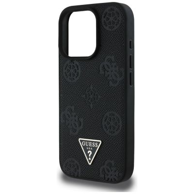 6. Guess Grained Hot Stamp Peony Triangle Logo MagSafe Case for iPhone 16 Pro - Black