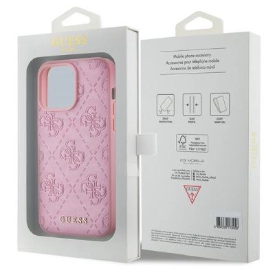 8. Guess Leather 4G Stamped Case for iPhone 15 Pro - Pink
