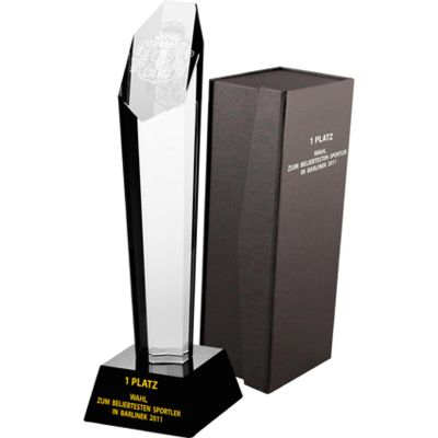 6. Engraved glass trophy with case + paint filling