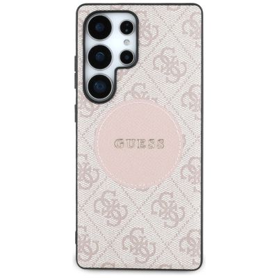 3. Guess 4G Round Patch Classic Logo MagSafe Case for Samsung Galaxy S25 Ultra Pink