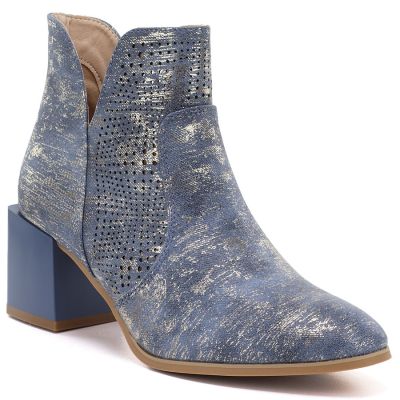 Women's openwork ankle boots with a block heel, blue M.Daszyński SA217-6