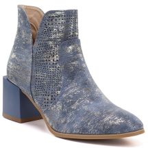 Women's openwork ankle boots with a block heel, blue M.Daszyński SA217-6