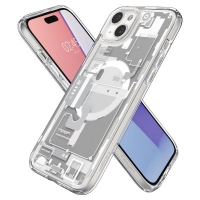 6. Spigen Ultra Hybrid Mag Case with MagSafe for iPhone 15 Plus - White (Zero One Pattern)