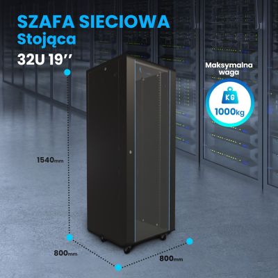 Extralink Rack Cabinet 32U 800x800 Black Floor Standing