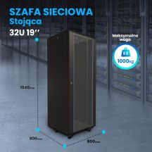 Extralink Rack Cabinet 32U 800x800 Black Floor Standing