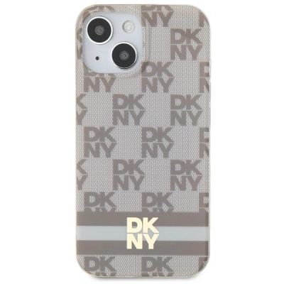 3. DKNY IML Checkered Mono Pattern & Printed Stripes MagSafe Case for iPhone 15 Plus / 14 Plus - Beige