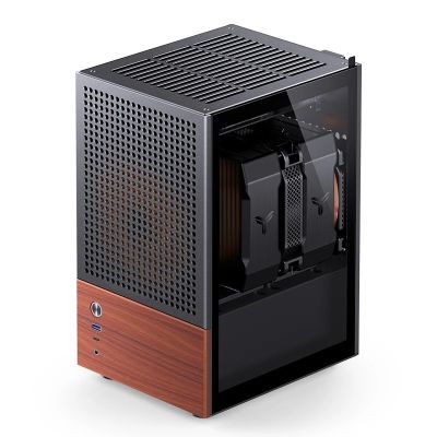 17. Jonsbo T6 Case, Mini-Tower, Mini-ITX, Tempered Glass, Wood - Black