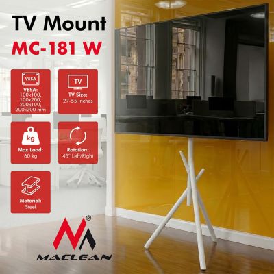 3. MACLEAN TV FLOOR MOUNT / STAND, 27-55", MAX. VESA 200X200, MAX. 60KG MC-181 W