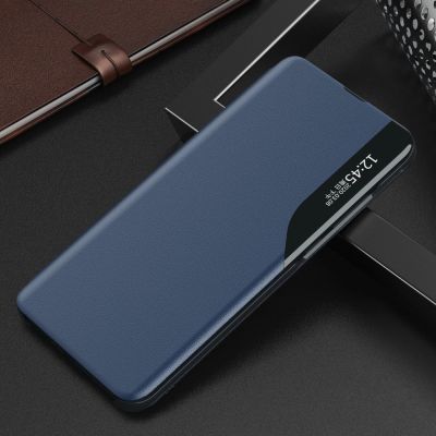 3. Eco Leather View Case Elegant Flip Cover with Stand Function Poco M4 Pro 5G Blue