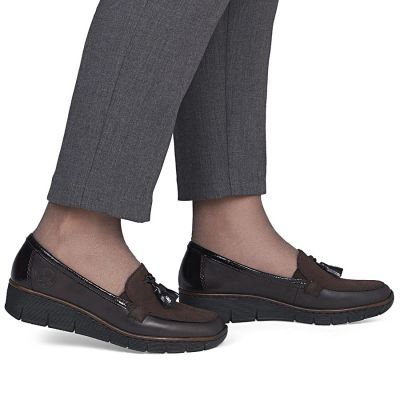 12. Rieker 53771-25 women's leather wedge shoes, comfortable brown