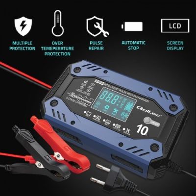 17. QOLTEC STD AGM GEL LIFEPO4 BATTERY CHARGER | RECTIFIER WITH REPAIR FUNCTION | 12-24V | 10A | LCD | 9-STEP CHARGING