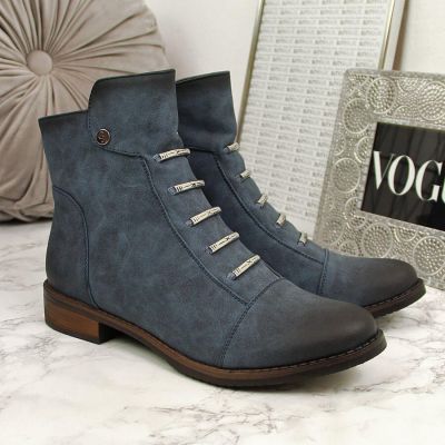 12. Women's ankle boots with decorations, insulated, blue, Jezzi