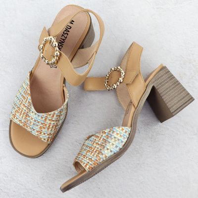 24. Women’s Beige Woven Block-Heel Sandals M.Daszyński MR24125-4