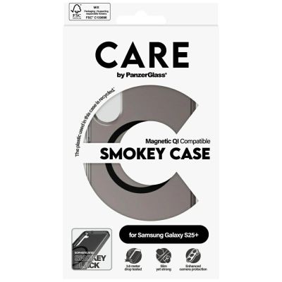 4. CARE by PanzerGlass Flagship Urban Combat Black QI Case for Samsung Galaxy S25+ - Semi-transparent Smoke