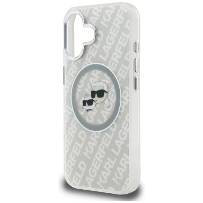 6. Karl Lagerfeld IML Glitter Karl & Choupette Heads Logo MagSafe iPhone 16 Case - Gray