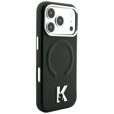 4. Karl Lagerfeld Grained Embossed Ring & Kameo Logo MagSafe Case for iPhone 18 Pro Max / 17 Pro Max - Black
