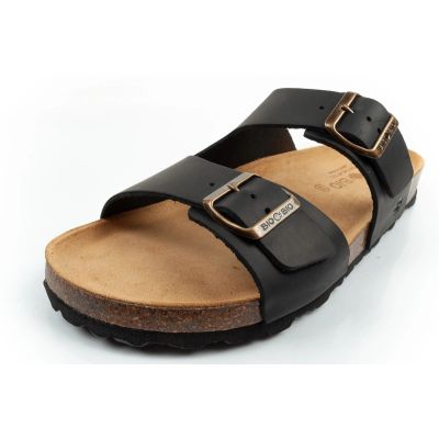 3. Bio Bio men's slippers, profiled flip-flops, natural leather, black