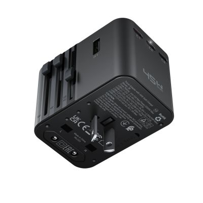 4. Acefast Z8 GaN 45W Travel Adapter 3x USB-C + 2x USB-A Travel Wall Charger with 2500W AC Socket - Black