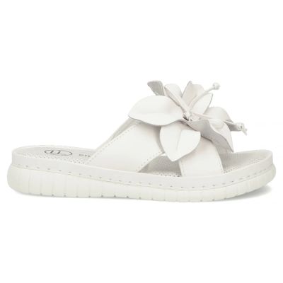 Women's leather flip-flops with a flower, white Filippo DK7762