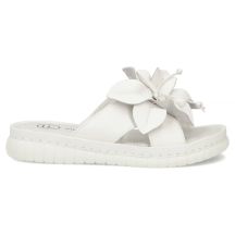 Women's leather flip-flops with a flower, white Filippo DK7762