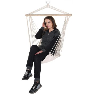 12. BRAZILIAN HAMMOCK HANGING CHAIR 100x50CM NATURA WITH SEWN-IN CUSHION WHITE