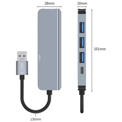 4. HUB Tech-Protect V0 5in1 USB-A - USB-A 3.0 / 3x USB-A 2.0 / USB-C - gray