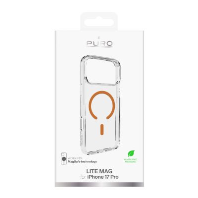 2. Puro Lite Mag TPU+PC Case Compatible with MagSafe for iPhone 17 Pro - Transparent with Orange Ring