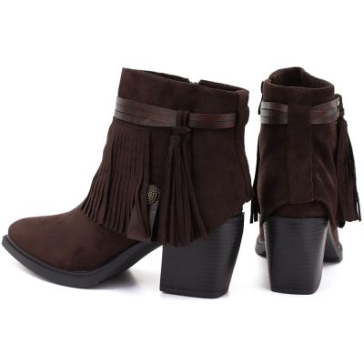 10. Women's insulated cowboy boots with fringes, chocolate M.Daszyński