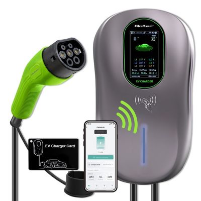 Qoltec EV Charging Station 2in1 Type2 22kW Wi-fi LCD RFID 3 Phase Wallbox 5m