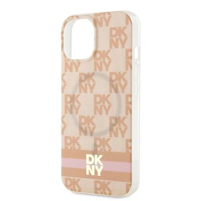 6. DKNY IML Checkered Mono Pattern & Printed Stripes MagSafe case for iPhone 15 / 14 / 13 - pink