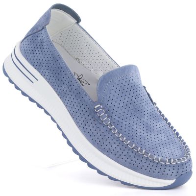 Leather moccasins with a thick sole, openwork, blue Jezzi 9793