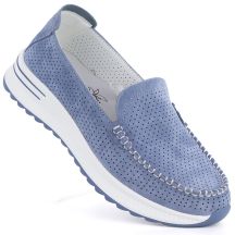 Leather moccasins with a thick sole, openwork, blue Jezzi 9793