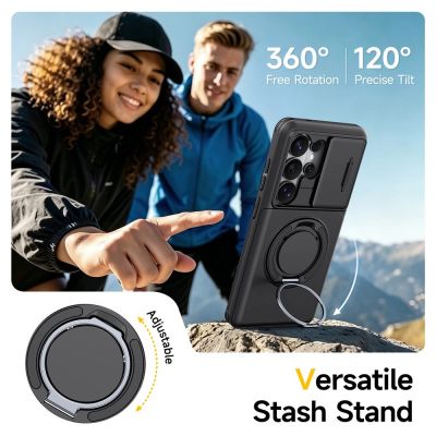 7. Samsung Galaxy S26 Ultra Magnetic Case with 360° Metal Ring and Camera Cover - Black