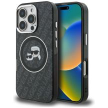 Karl Lagerfeld IML Glitter Karl & Choupette Heads Logo MagSafe Case for iPhone 16 Pro Max - Black