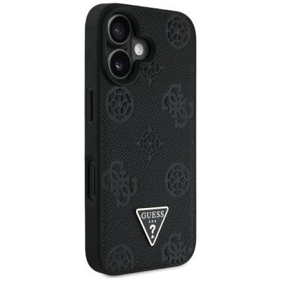 4. Guess Grained Hot Stamp Peony Triangle Logo MagSafe Case for iPhone 16 - Black