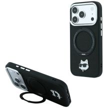Karl Lagerfeld with Ring Stand 360 Choupette Head Pin MagSafe Case for iPhone 18 Pro Max / 17 Pro Max - Black