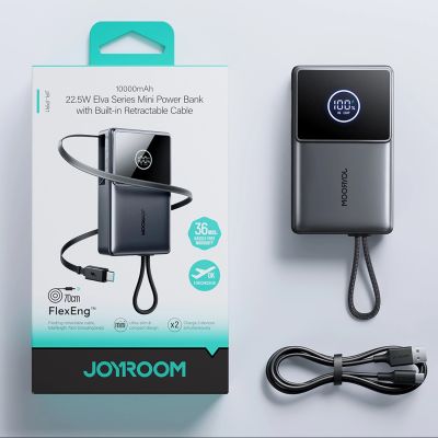 15. Joyroom JR-PR1 10000mAh 22.5W Powerbank with Built-in Retractable USB-C Cable - Black