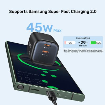 12. UNITEK 2X GAN 45W CHARGING UNIT, 2XUSB-C PD 3.0, QC, BLACK