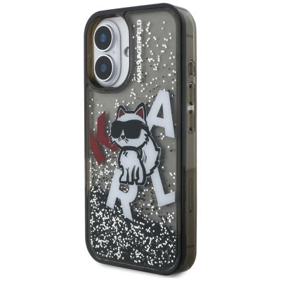 2. Karl Lagerfeld Liquid Glitter Choupette Logo iPhone 16 Case - Black