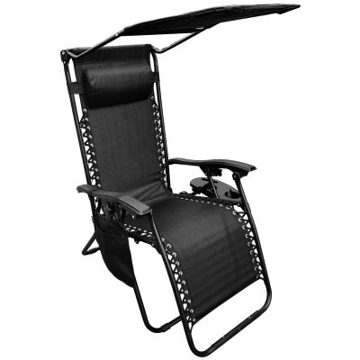 39. FOLDABLE GARDEN DECK CHAIR WITH CANOPY 173X52/65X110CM BLACK-GRAY