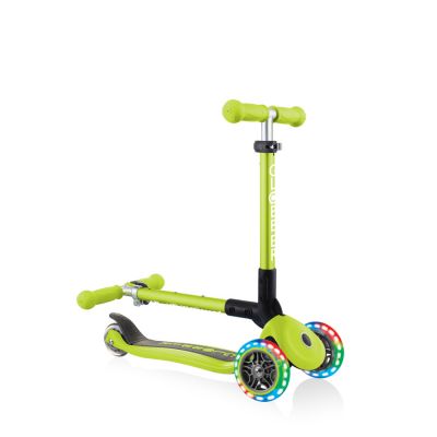 4. Globber Foldable 3-Wheel Scooter Lights Lime Green Jr 437-106