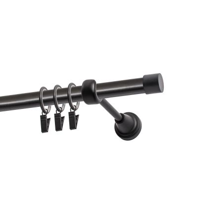 Single Curtain Rod Ø 19 mm, Black, 480 cm, LUNA, with Rings, KOWALSKI