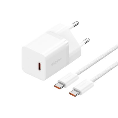 7. Baseus GaN5 USB-C 30W Wall Charger with Baseus Dynamic 3 USB-C 100W 1m Cable - White