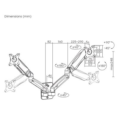 2. MACLEAN WALL MOUNT FOR TWO MONITORS 17-32'', 9KG MAX, MECHANICAL SPRING MC-988