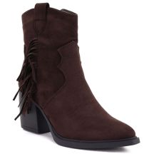 Women's insulated cowboy boots with fringes, chocolate M.Daszyński MR2520-1