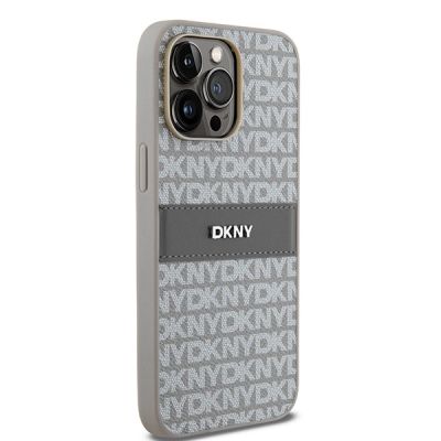 4. DKNY Leather Mono Stripe & Metal Logo case for iPhone 14 Pro - beige