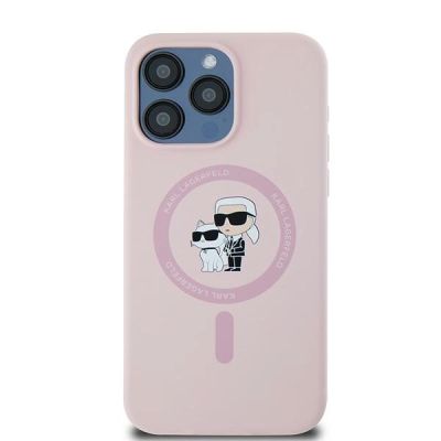 3. Karl Lagerfeld Silicone Karl&Choupette Ring MagSafe Case for iPhone 15 Pro Max - Pink