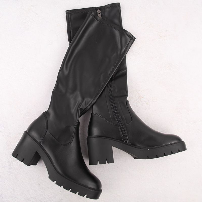 Women’s Heeled Platform Boots, Warm-Lined, Black, Vinceza 58332